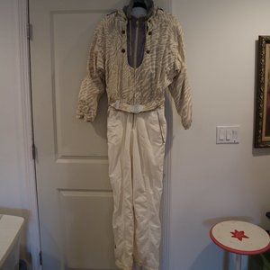 Bogner Beige Zebra-Print Ski Jacket and Cream Snow Pants